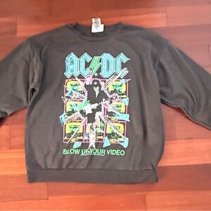 Y2K AC/DC Black Logo Crewneck Sweatshirt with White Label